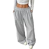 SOLY HUX Women's Striped Pants Drawstring Elastic Waist Wide Leg Baggy Long Pants Trousers with Pockets