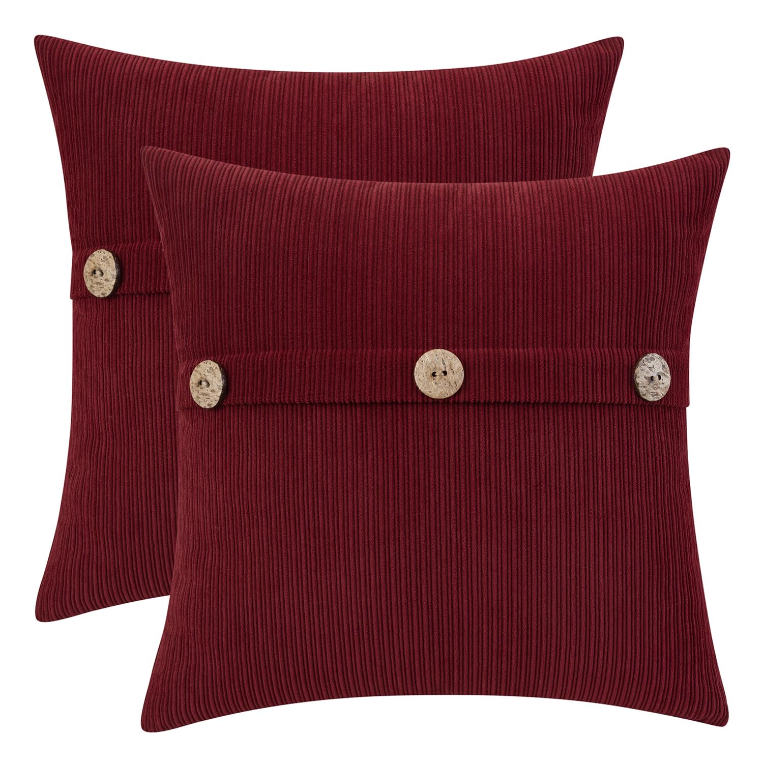 Photo 1 of HWY 50 Burgundy Red Chenille Throw Pillow Covers 18x18 Inch with Triple Buttons, Soft Farmhouse Accent Decorative Cushion Cases for Couch Sofa Bed Living Room Pack of 2