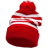 Cameo Striped Pom Pom Cuff Long Beanie