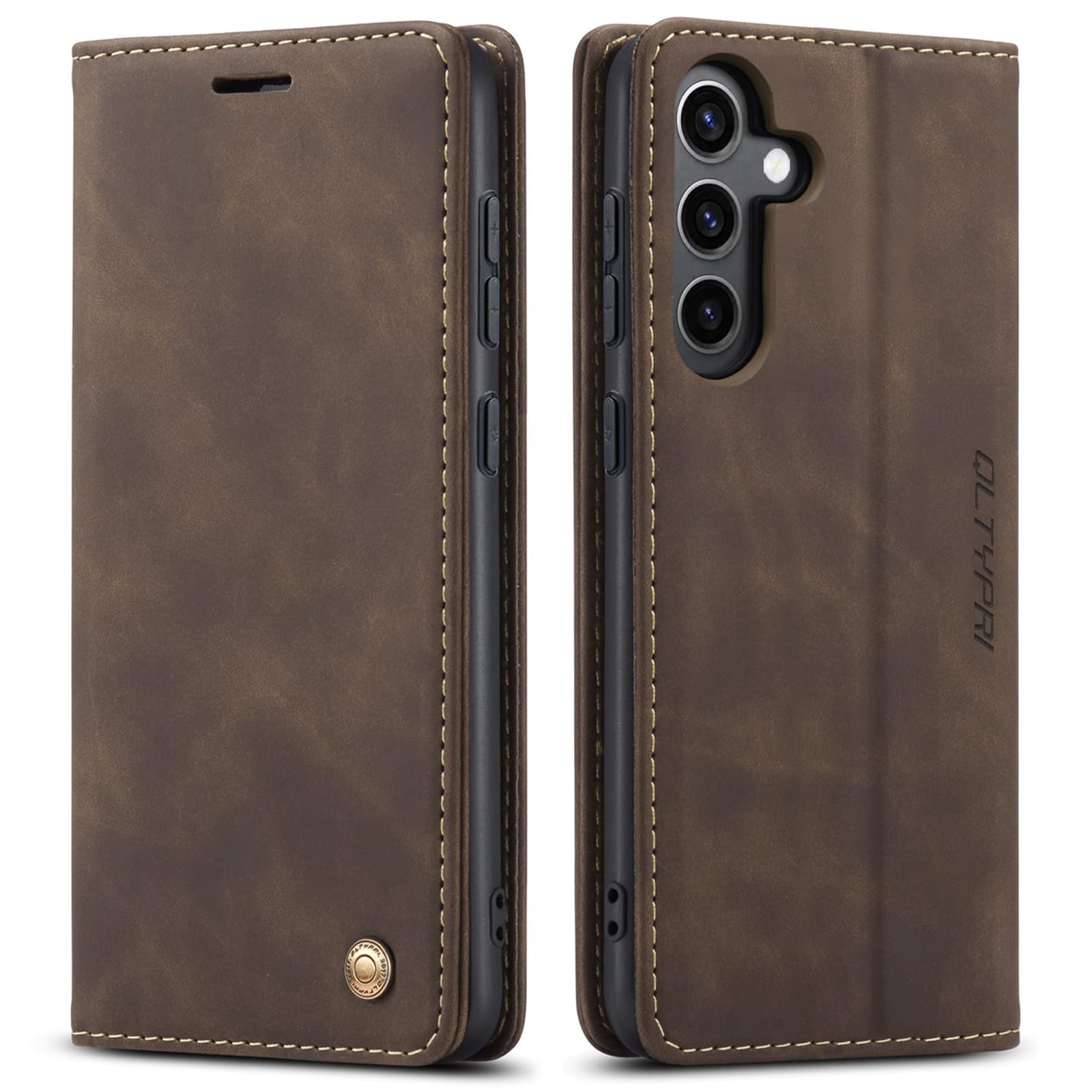 Photo 1 of QLTYPRI Case for Samsung Galaxy S25, Vintage PU Leather Wallet Case Card Slot Kickstand Magnetic Closure Shockproof Flip Folio Cover for Samsung Galaxy S25 - Coffee Brown