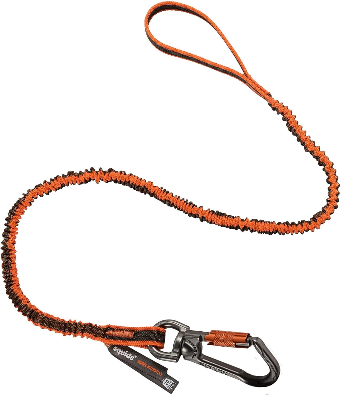 Shock Absorbing Tool Lanyard with Swiveling Locking Carabiner, Tool Weight Capacity 25lbs, Ergodyne Squids 3109, Orange & Gray, Standard (3109F(x)) - - 