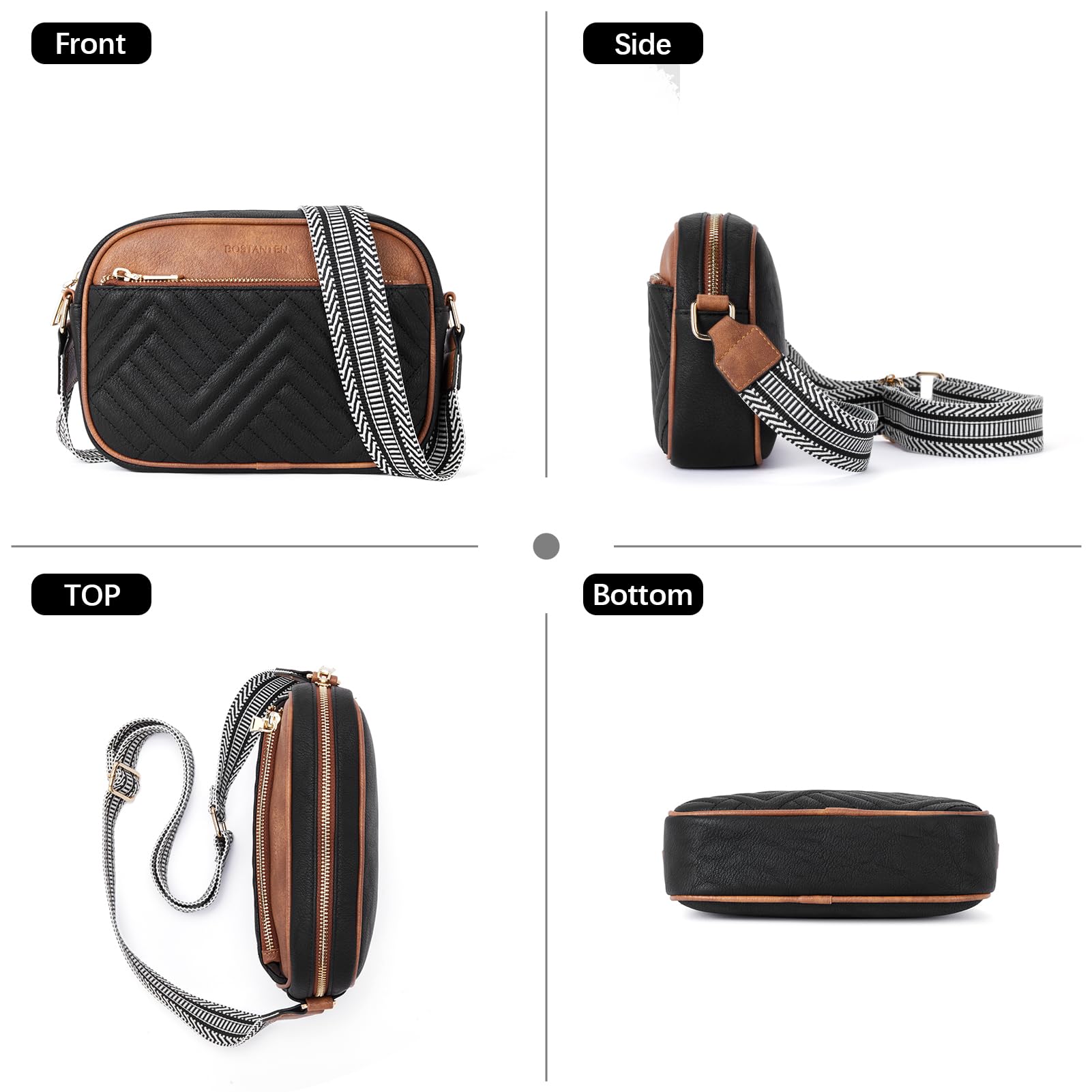 BOSTANTEN Quilted Crossbody Bags for Women Vegan Leather Purses Small Shoulder Handbags with Wide Strap