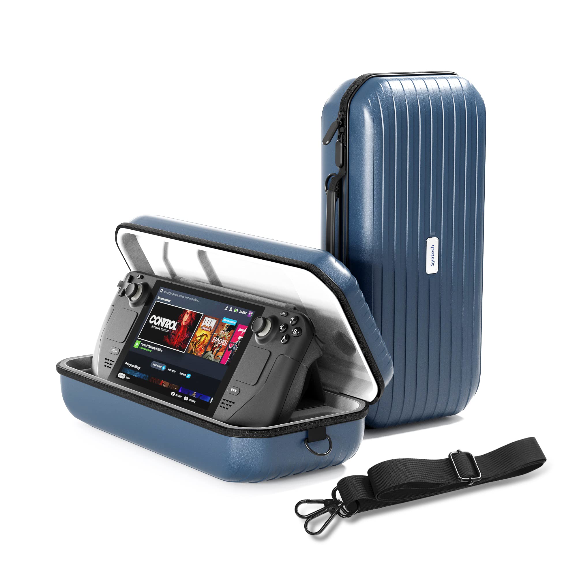 Syntech Hard Carrying Case Compatible with Steam Deck Accessories Console, Protective Case with Detachable Shoulder Strap, Built-in Stand, AC Charger Adapter Storage Space, Suitable for Travel &
