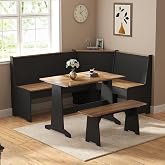 AMERLIFE 3-Piece Corner Dining Set with Hidden Storage, Black Oak | Dining Set for Small Spaces, Lift Up Storage Compartments, L Shaped Layout, Space Saving Furniture, Kitchen Dining Area