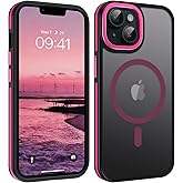 YINLAI Case for iPhone 14 Plus 6.7-Inch, iPhone 14 Plus Phone Case Magnetic [Compatible with Magsafe] Slim Translucent Matte Men Women Girls Shockproof Protective Back Cover, Black/Hot Pink