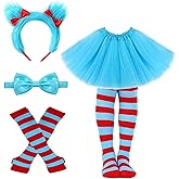 Kuscul World Book Day Thing Costume Set Include Tutu Skirt Plush headband Headband Bowtie Striped Knee Socks and Gloves
