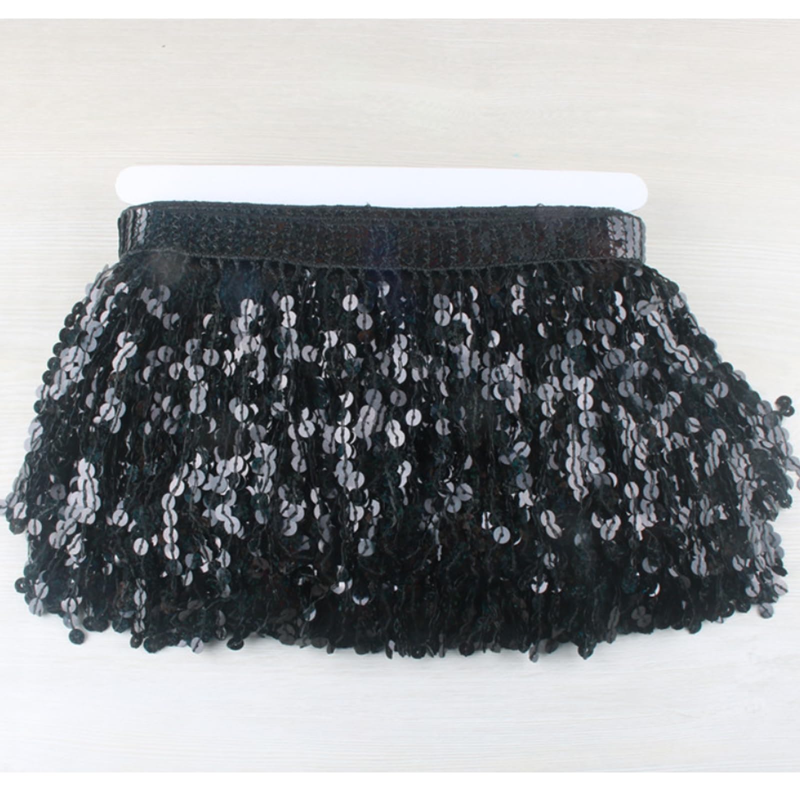3 Meters Sequin Tassel Trim 15 cm 6" Luxury Fringe Fringing #1 (Black)