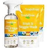Truly Free Fruit and Vegetable Wash - Fragrance Free - 16oz | Veggie Wash Removes 99% of Dirt &amp; Wax, Plant-Based Produce Cleaner Spray, No Aftertaste, Refillable