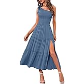 MEROKEETY Women's 2026 Summer Sleeveless Midi Dress One Shoulder Knot Smocked Split Formal Cocktail Wedding Guest Dresses