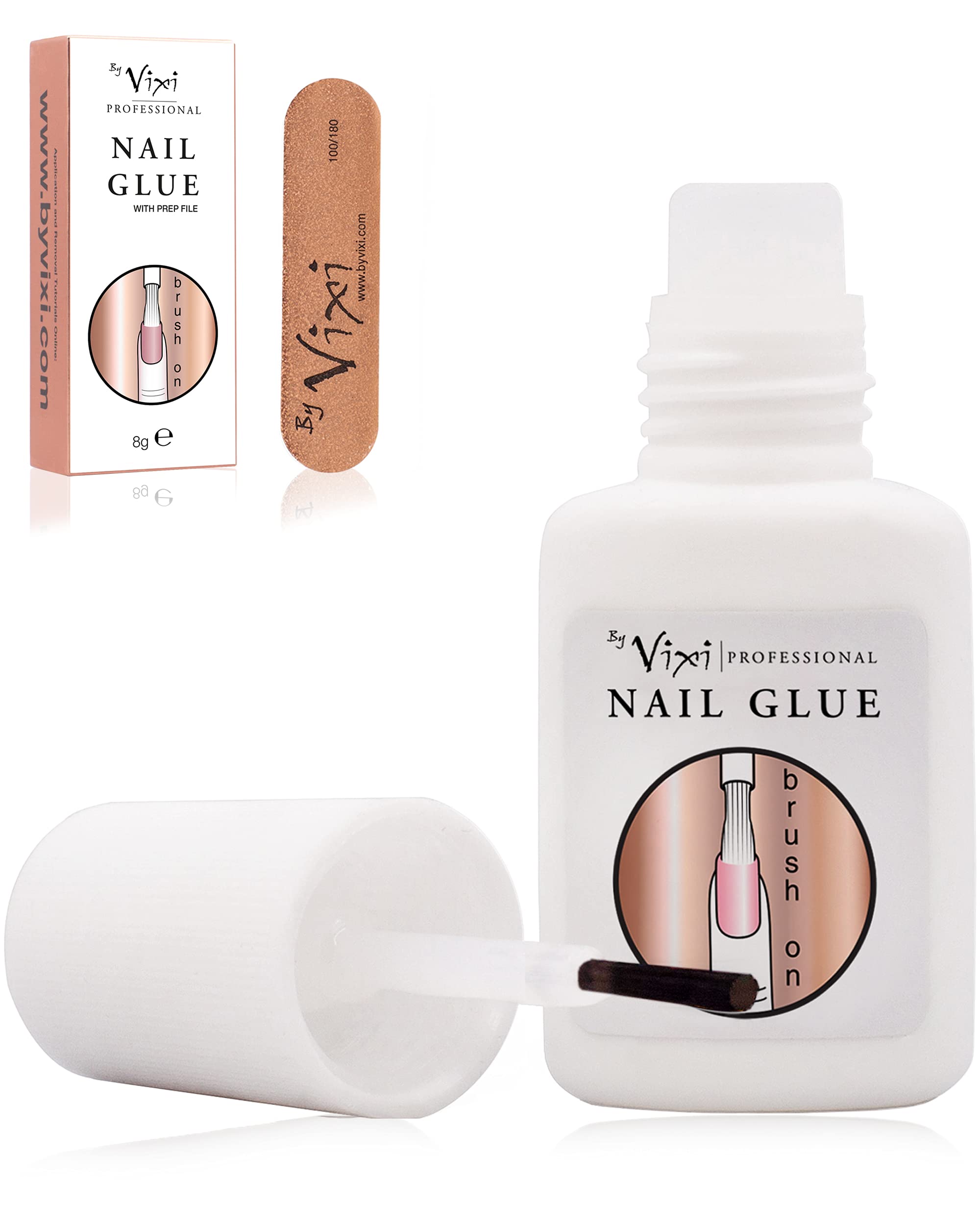 8ml By Vixi EXTRA STRONG BRUSH-ON NAIL GLUE for False Nails, Press Ons, Tips & Acrylics, Quick Dry, Super Strong Nail Bond Adhesive for Mess Free Press-On Fake Nails – Salon Strength, Long Lasting