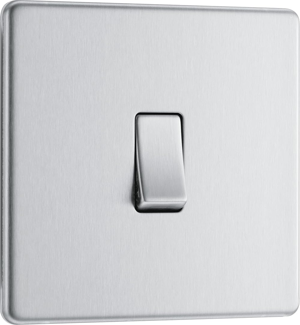 BG Electrical Single Wall Light Switch 2 Way Brushed Steel FBS12