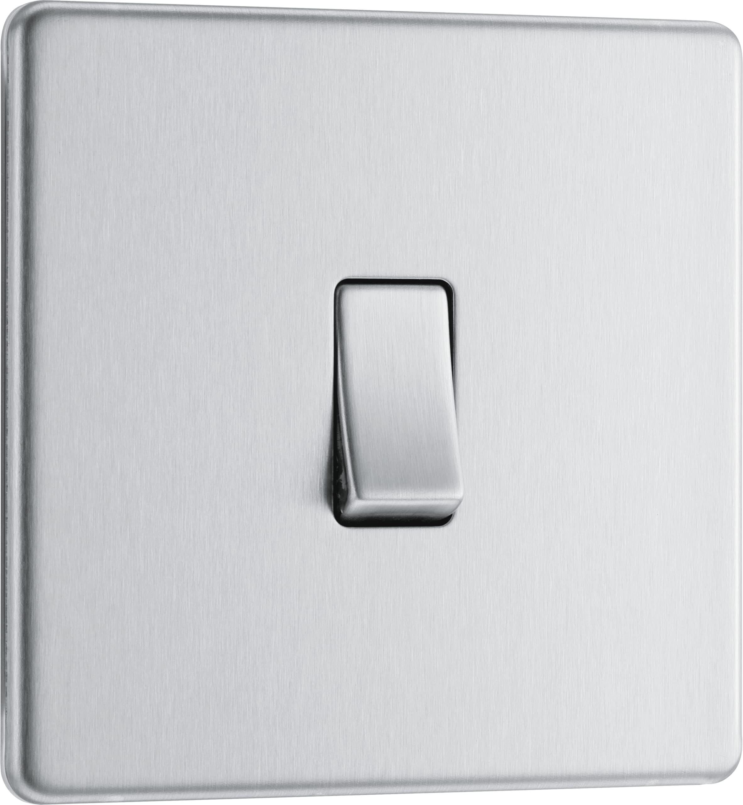 BG Electrical Single Wall Light Switch, 2 Way, Screwless Front Plate, Slim Profile, Premium Flatplate, Brushed Steel, 20A, 16AX, FBS12