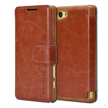 Mulbess Layered Dandy Ledertasche im Bookstyle und Kartenfach für Sony Xperia Z5 Compact hülle Tasche Leder,Vintage Braun