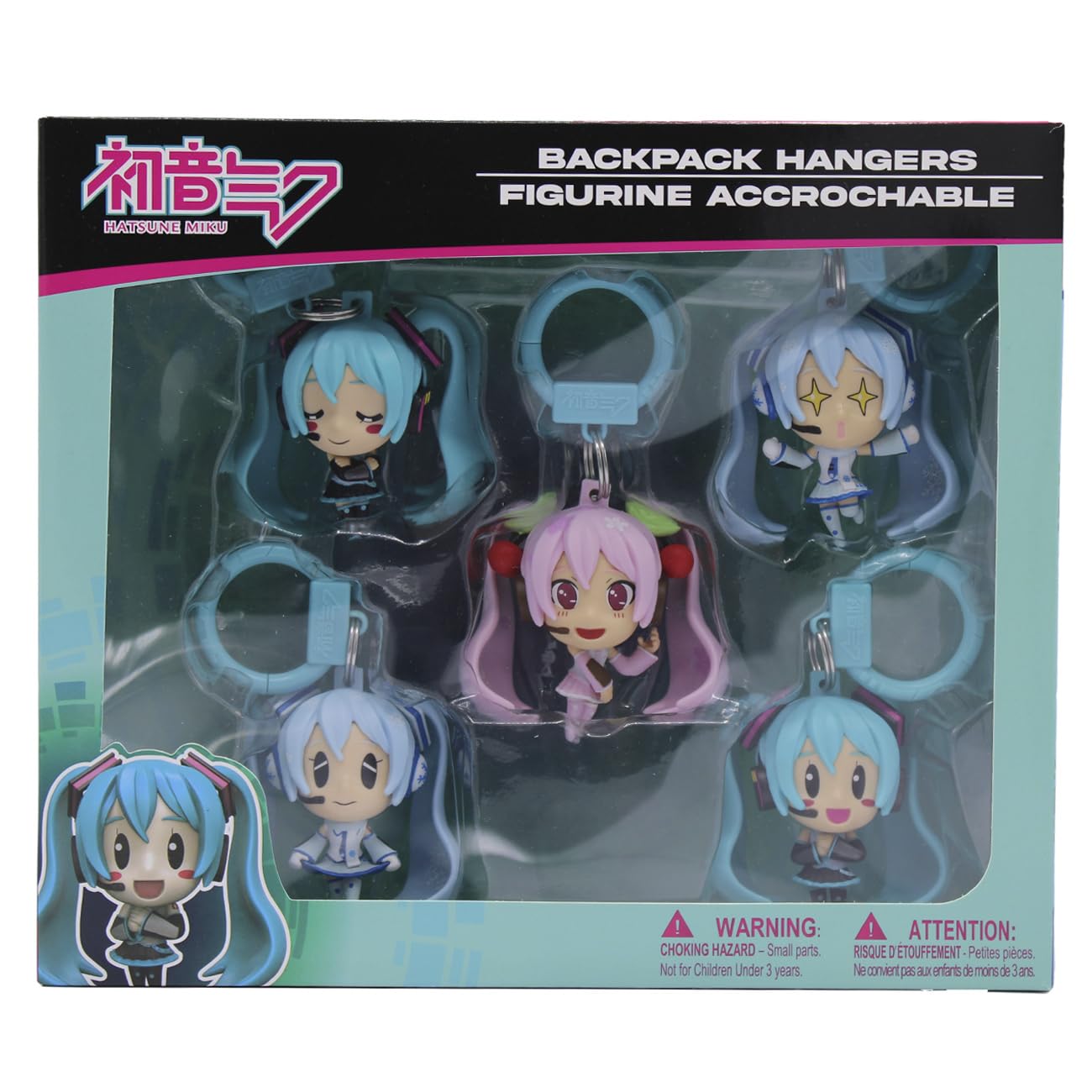 Just Toys LLC Hatsune Miku Backpack Hangers, Pack of 5 Sakura, Snow & Classic Miku Keychains, PVC Hangers for Handbags, Backpacks, Purses and Gifts