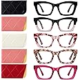 XXZQRYHN Oprah Style Reading Glasses for Women Men Blue Light Blocking 5 Pack Square Fashion Readers with Spring Hinge Computer Eyeglasses(1.50x)