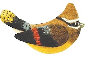 Global Crafts Wild Woolies Felt Bird Garden Theme Ornament for Home or Holiday Tree - Cedar Waxwing