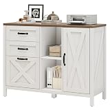 Halitaa 3 Drawer File Cabinet, Farmhouse Style Lateral Filing Cabinet Suitable for Letter or A4 Size Files, Wooden Home Office Storage with Adjustable Shelf and Printer Stand, White