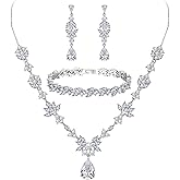 BriLove Wedding Jewelry Set for Women, Y-Necklace Tennis Bracelet Dangle Earrings with AAA Cubic Zirconia Teardrop for Bridal Bridesmaid