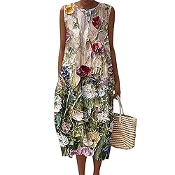 Dresses for Women Summer Fall Cotton Linen Midi