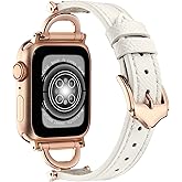 Osber Genuine Leather Band Compatible with Apple Watch Women 38mm 40mm 41mm 42mm(2024 series 10), Designer Slim Leather Strap with D-Shape Gold Metal Buckle for iWatch Series 10 9 8 SE 7 6 5 4 3 2 1, White