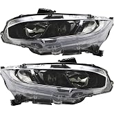 Projector Headlight Assembly Fit for 2016-2021 Honda Civic,Halogen with LED DRL, OEM Replacement Driver &amp; Passenger Side (Black Housing Clear Reflector)