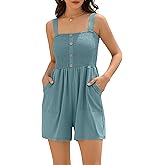ZAFUL Womens Casual Short Jumpsuits Smocked Rompers Sleeveless Faux Button Vacation Outfits for Women 2025