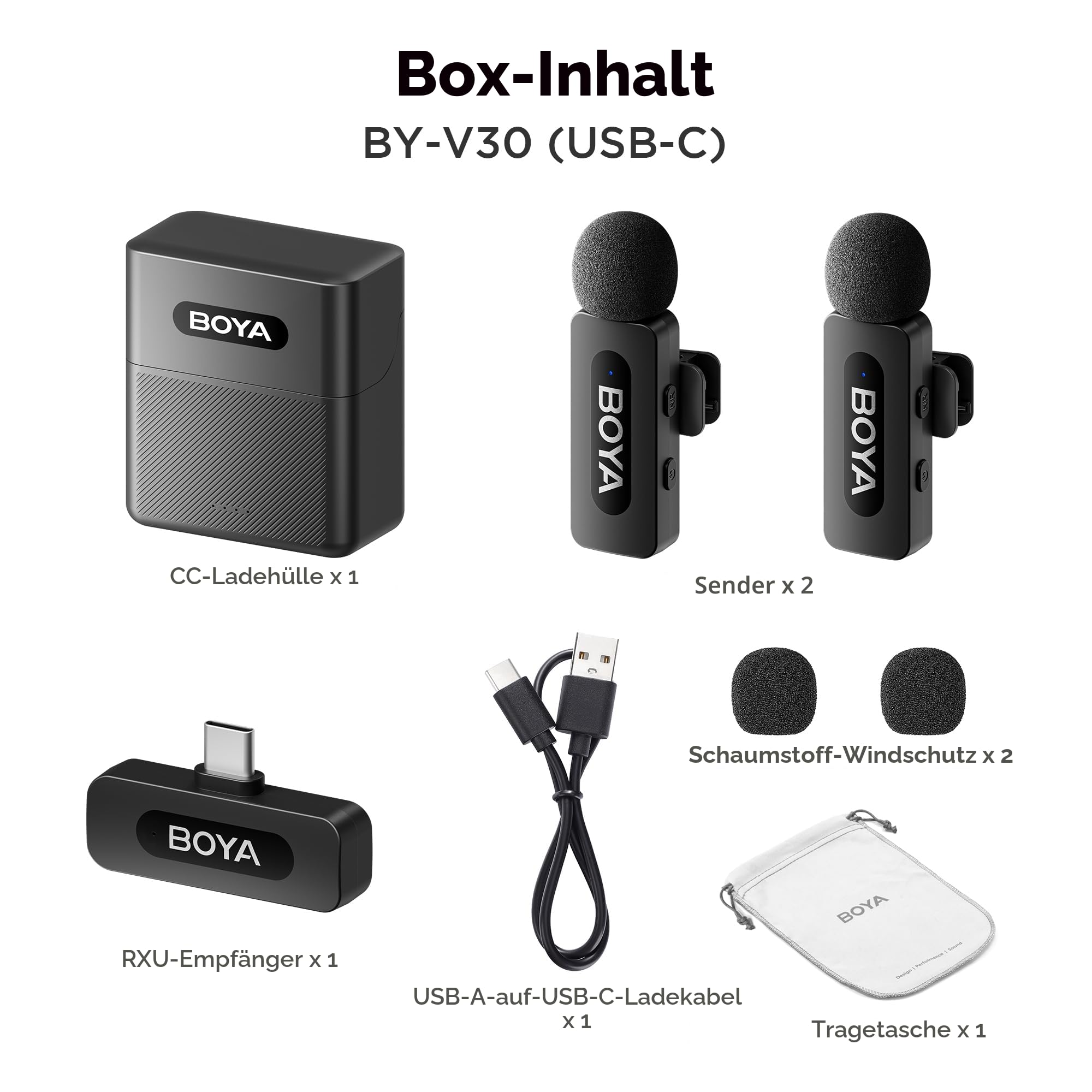 BOYA BY-V30 Mini Mikrofon Handy Kabellos, 100m Reichweite, 2 Pack USB C Wireless Lavalier Mikrofone für Podcast Live Stream Tiktok Vlog Video Aufnahme 9