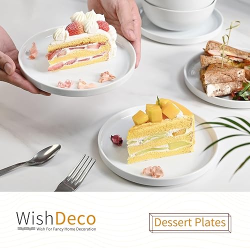WishDeco Ceramic Appetizer Plates Set of 6, Small Dessert Plates inch,  White Round Salad Plate, Porcelain Di