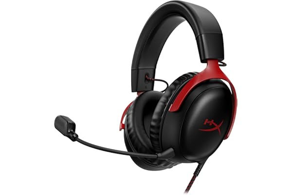 HyperX Cloud III – Wired Gaming Headset, PC, PS5, Xbox Series X|S, Angled 53mm Drivers, DTS Spatial Audio, Memory Foam, Durable Frame, Ultra-Clear 10mm Mic, USB-C, USB-A, 3.5mm – Black/Red