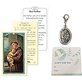 St. Anthony Laminated Holy Prayer Card with Clip-On Medal and Our Father Card – Catholic Devotional Set for Lost Items