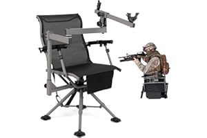 Giantex 360° Swivel Hunting Chair with Gun Rest, Adjustable Armrests, Telescopic Legs, All-Terrain Duck Feet, Shoulder Strap,