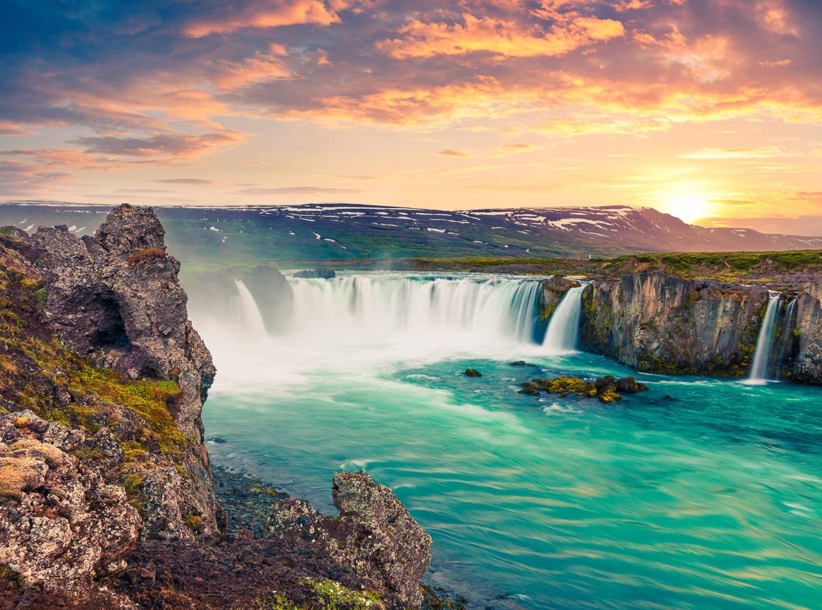 papermoon Godafoss Waterfall Island Non-Woven Photo Wallpaper Digital Print Including Paste Various Sizes