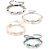 meekoo 4 Pcs Galentines Day Natural Cowrie Shell Ankle Bracelets Seashell Crochet Ankle Bracelet Handmade Boho Anklet Jewelry Adjustable Shell Bead Anklet for Women Hawaii Beach Parties