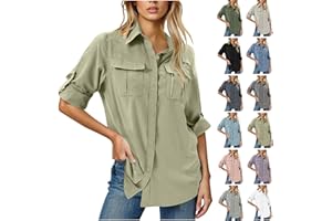 Women's Sun Shirts UPF 50+ UV Protection Safari Shirt Long Sleeve Button Down Hiking Tops with Pockets for Outdoor