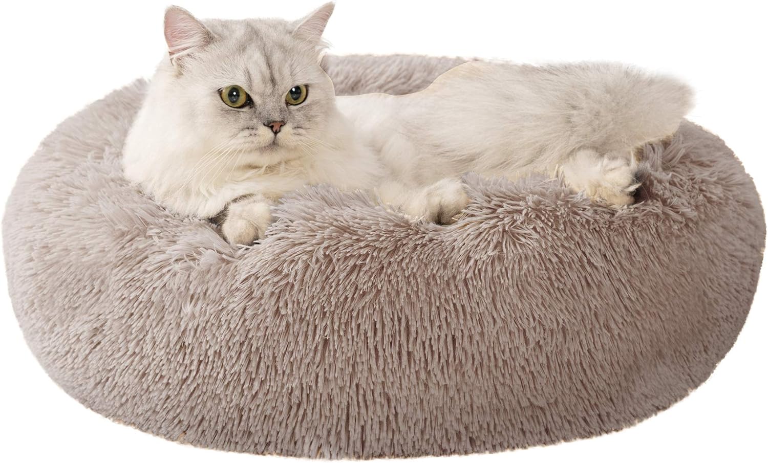 Love's cabin 20in Cat Beds for Indoor Cats - Cat Bed with Machine Washable, Waterproof Bottom - Taupe Fluffy Dog and Cat Calming Cushion Bed for Joint-Relief and Sleep Improvement : Pet Supplies