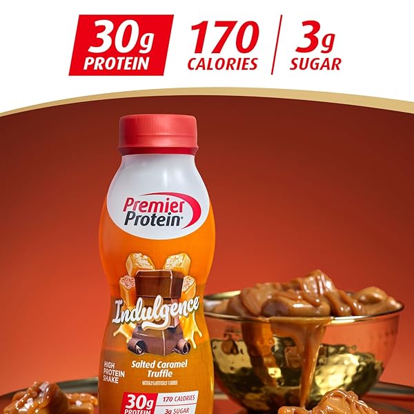 PREMIER PROTEIN SHAKE INDULGENCE, SALTED CARAMEL TRUFFLE, 30G PROTEIN, 170 CALORIES, 3G SUGAR, 11.5 FL OZ, 12 PACK (PACKAGING MAY VARY)