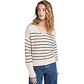 Madewell Women's Stripe Vneck Cozy Cotton Wedged Pullover