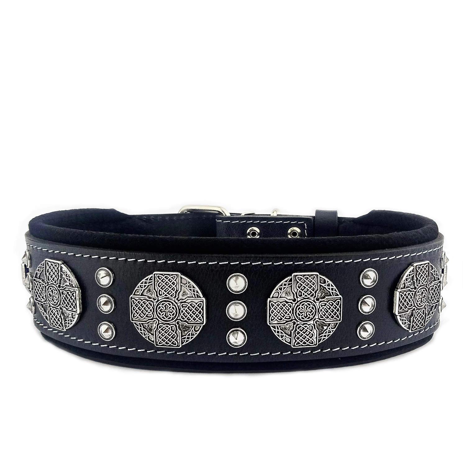 Bestia Maximus genuine leather dog collar, 2.5 inch wide. padded. Made in Europe