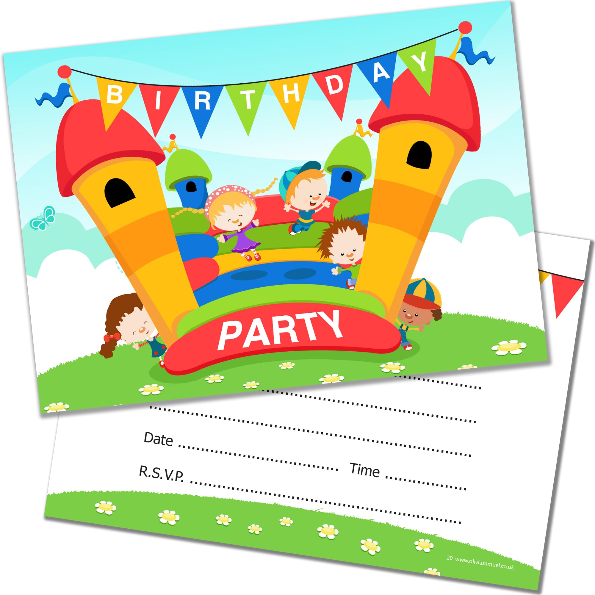 Olivia Samuel 20 x Bouncy Castle Party Invitations from Childrens Birthday Invites - A6 Postcard Size with envelopes