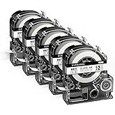 Anycolor Compatible for Epson Label Maker Tape LK-4WBN LC-4WBN 4WBN9 SS12KW 12mm 1/2" Black on White 0.47" Label Tape for Epson LabelWorks LW300 LW400 LW500 LW-PX400 LW-C610PX, 5-Pack