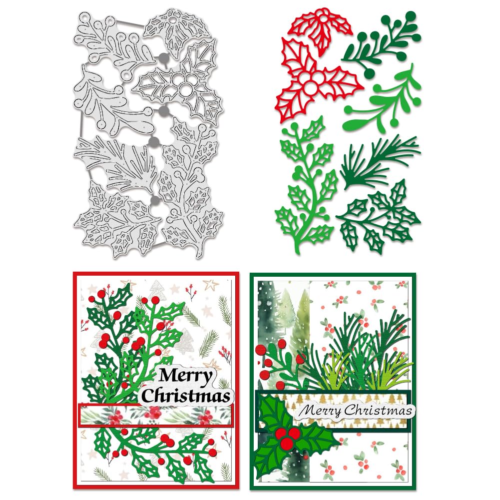 BENECREAT Holly Leaves Cutting Dies, Christmas Carbon Steel Embossing Tool Die Cuts Metal Templates for DIY Scrapbooking, Photo Album, Decorative Embossing