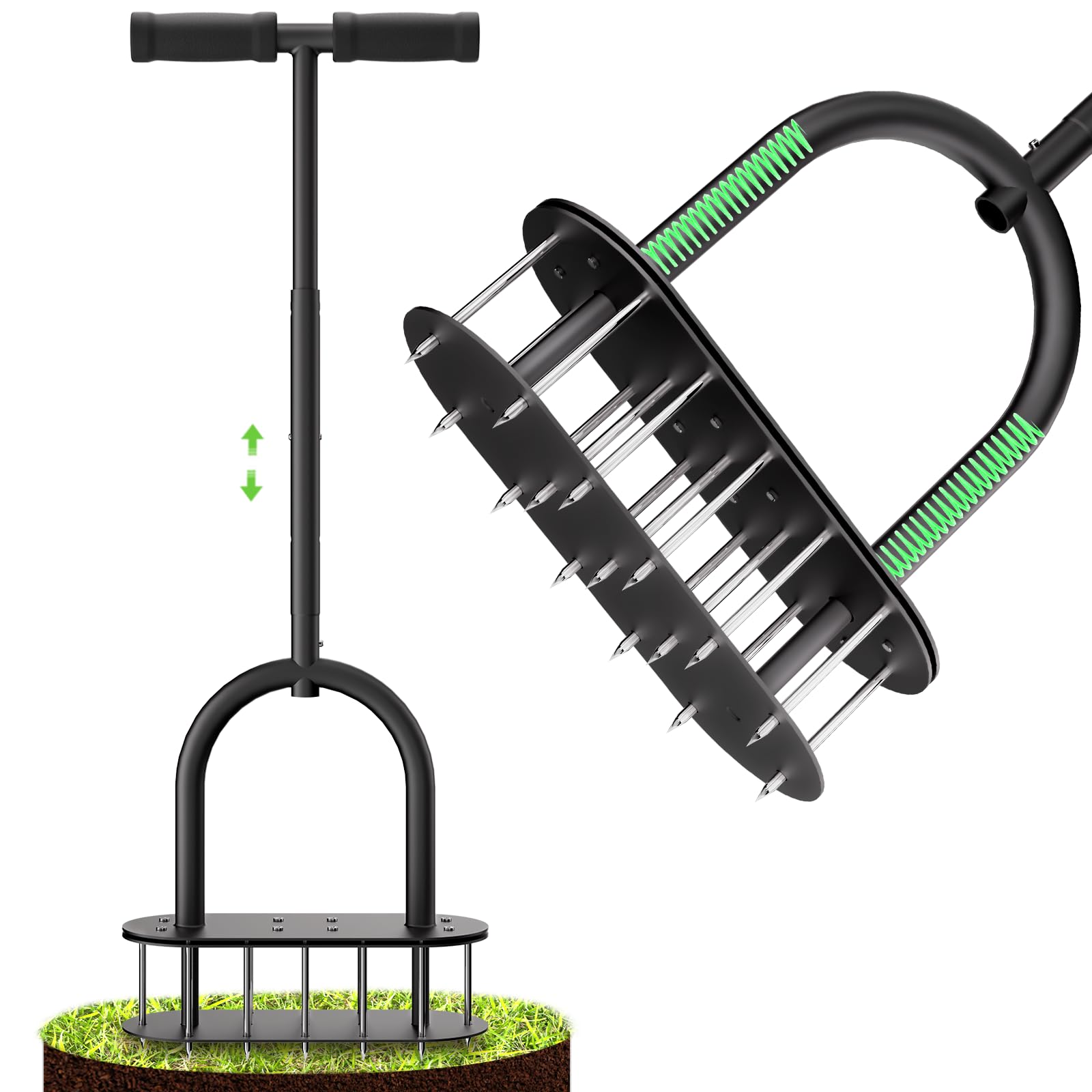 Photo 1 of seasky Lawn Aerator Spike Metal Manual Dethatching Lawn Aerator Tool with 15 Iron Spikes Spring-Loaded Design Grass Aerator Tools for Yard, Patio, Garden Tool (15 Nails)
