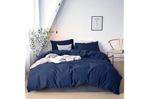 Cottonight Navy Blue Comforter Queen Set Dark Blue Bedding Comforter Set Full Solid Navy Blanket Quilts Men women Boys Cotton Breathable Soft Navy Blue Comforter with 2 Pillowcases
