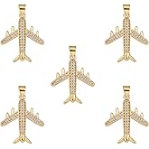 COGCHARGER 5 Pieces Plane Cubic Zirconia Charm Pendants Plane Brass Charm Real 18K Gold Plated Pendant for Jewelry Necklace Bracelet Earring Making Crafts