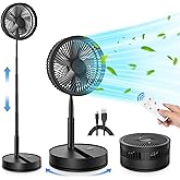 LIPETY Portable Foldable Rechargeable Oscillating Fan - 9" 7200mah Battery Operated USB C Small Fan Remote, Quiet Table Desk Fan Folding Standing Pedestal Fans for Bedroom Rome Office Camping Travel