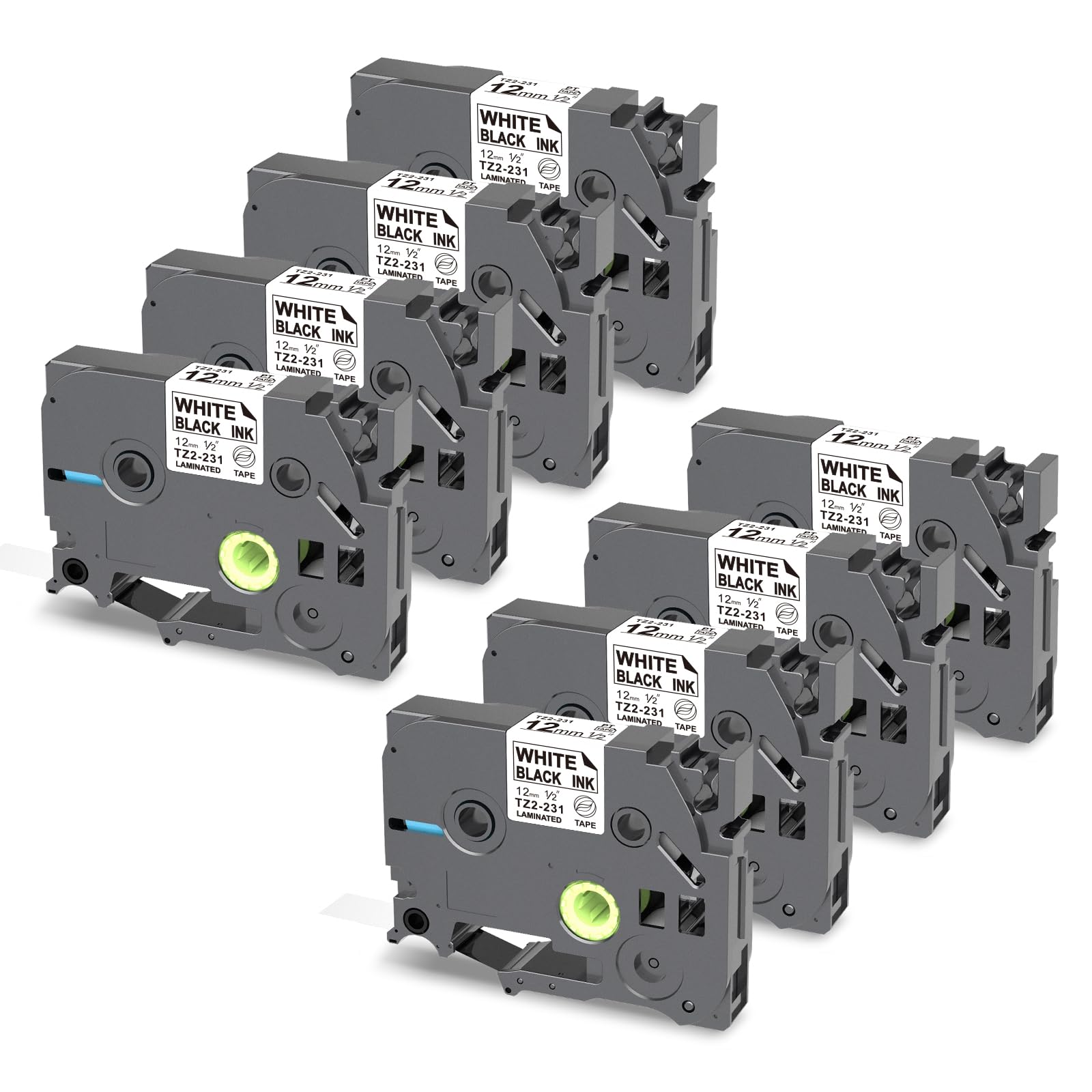 PUTY Tze-231 Compatible with Brother Label Printer Tape 12mm 0.47 Laminated Black on White Compatible with Brother Label Tape Compatible with Brother P Touch H100R H101C H110, 8-Pack