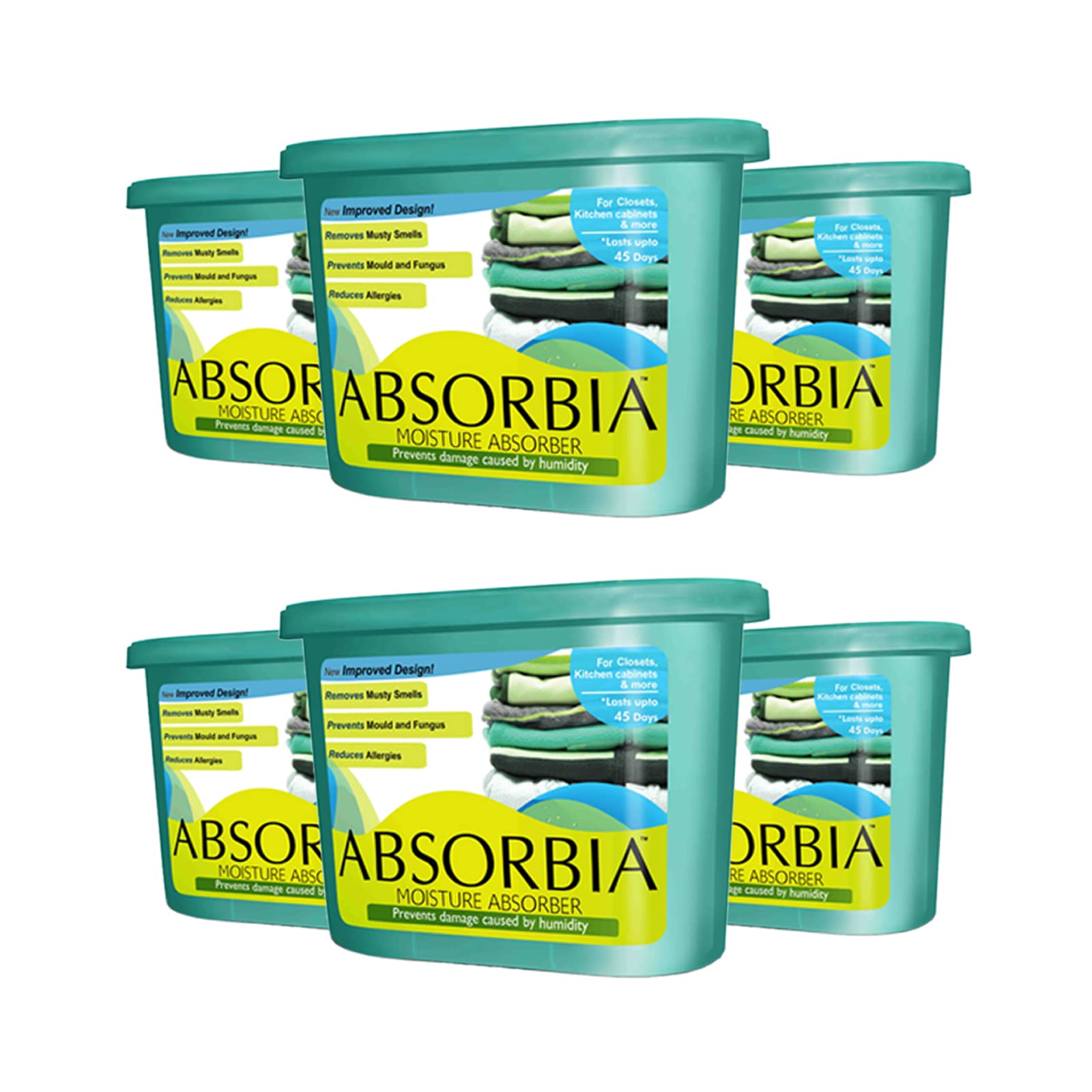 ABSORBIA Moisture absorber 700 ML x 6 Pcs, dehumidifier for cupboards, rooms, vans