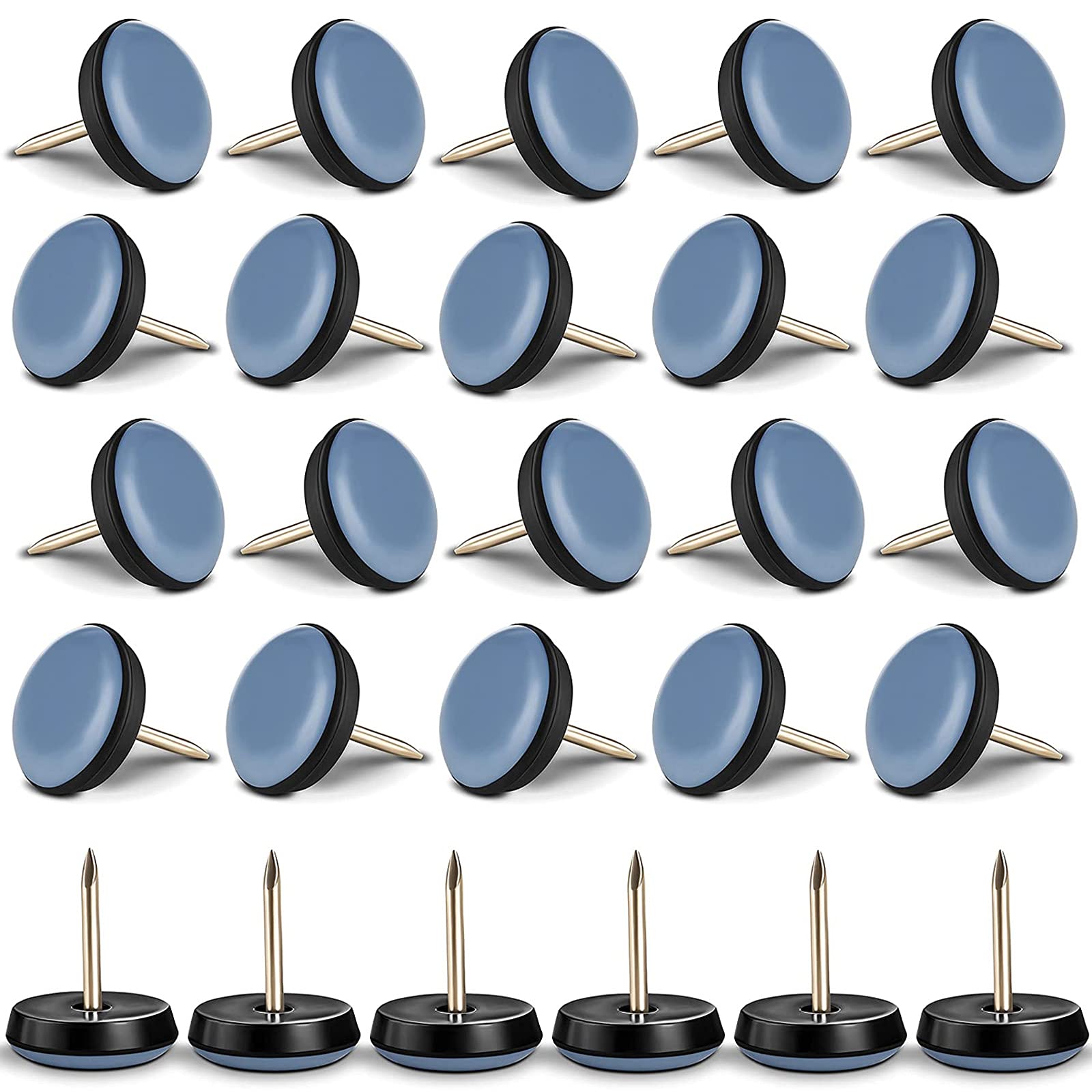 Pack of 20 Teflon Furniture Gliders, Chair Leg Gliders, 22 mm, Furniture Glides Nails, PTFE Teflon Chair Glides for Tiles, Hardwood Floors