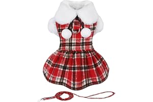 Sebaoyu Dog Christmas Sweater Dress, Winter Cute Warm Fleece Dog Sweater Dresses for Small Dogs Girl, Chihuahua Yorkie Soft Pet Doggie Coat Clothing Flanne Lining Cat Apparel (Red, S)