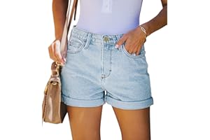 Magritta Denim Shorts for Women Mid Waisted Folded Hem Ripped Jean Shorts